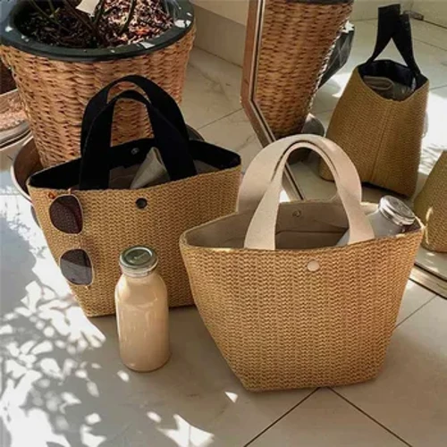 ʻEke ʻEke Poʻohiwi Wahine Wahine Bohemian Summer i ulana ʻia ʻo Rattan Bucket Poʻohiwi lima ʻeke lima lima no nā wahine.