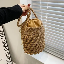Yogodlns Mùa Hè Ống Hút Đeo Vai Nữ Công Suất Lớn Mây Xô Túi Handmade Dệt Túi Đi Biển Thời Trang Kỳ Nghỉ Túi Xách Tote