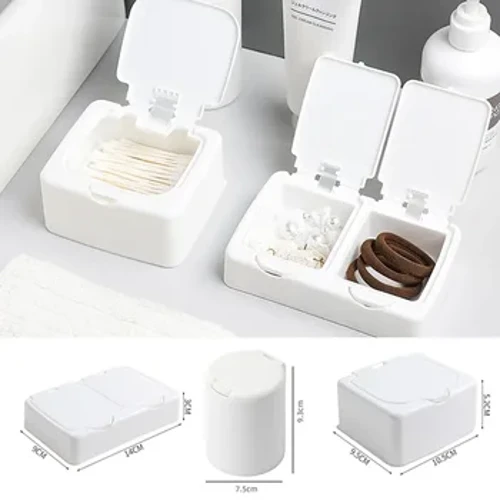 Boîte de rangement type fenêtre Pop, boîte à coton-tige rectangulaire double grille circulaire rangement simple petits objets accessoires pour cheveux classe