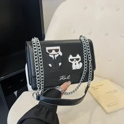 Ayollar elkama-sumkalari Multfilmli erkak va mushuklar maktublari bosilgan qopqoqli hamyonlar va sumkalar Moda kichkina kvadrat sumkalar zanjirli o'zaro faoliyat sumkalar