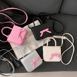 2024 Lliw Cyferbyniad Bowknot Creadigol Newydd Bag Sgwâr Mini Bag Crossbody Merch Melys Pecyn minlliw Merched
