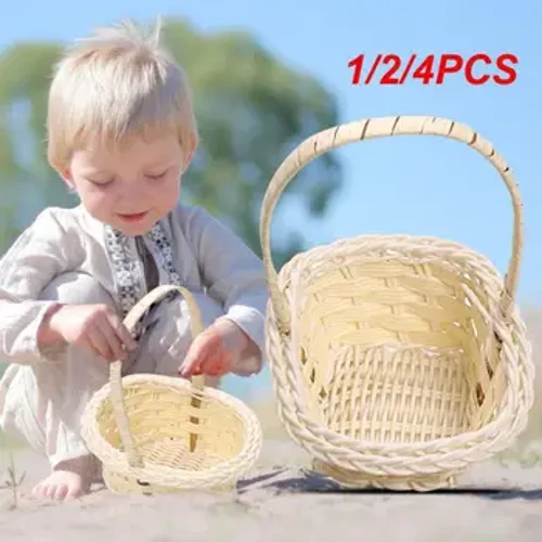 1/2 / 4PCS El bilen ýasalan örülen gül sebedi Göçme tutawaç toý toý piknik bezeg sebedi Kid sowgat Pasha Wiker Rattan