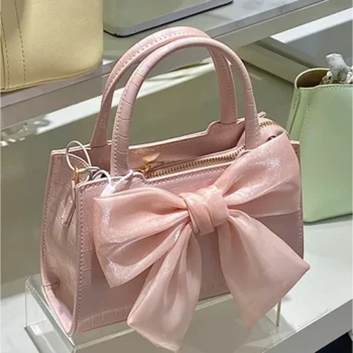 Modische Damen-Clutch-Geldbörse Handtaschen Sommer Rosa Schleife Damen Unterarmtaschen Süße Kleine Quadratische Umhängetasche für Mädchen