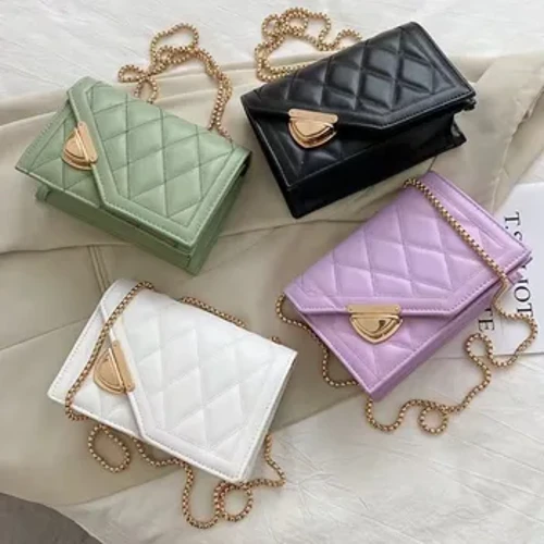Borsa a tracolla a catena rombica in tinta unita alla moda, piccola borsa quadrata in stile straniero