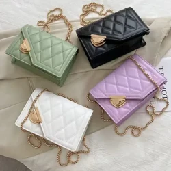 Fashionable solid color rhombic chain shoulder bag, foreign style small square bag