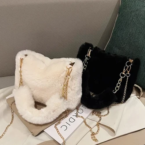 Borsa a tracolla fuzzy casual in pelliccia sintetica da donna Borsa a tracolla morbida e carina Catena in peluche Borsa quadrata Borsa pelosa Fluffy Bolsa