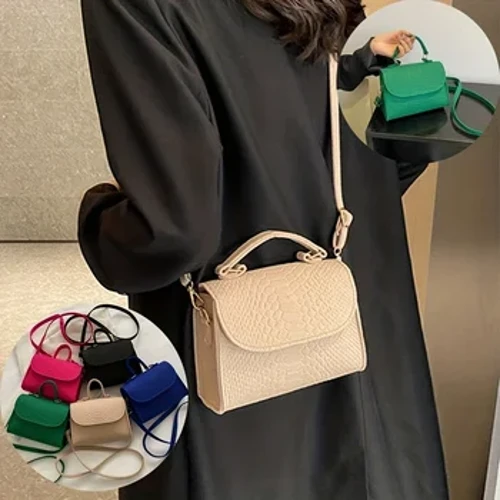 Handväska i filtkrokodilmönster, Mini Square Crossbody-väska, enfärgad flikväska för kvinnor