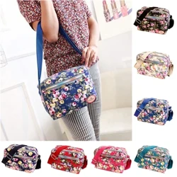 Blommönster Dam Axelväskor Canvas Diagonal Liten fyrkantig handväska Multifunktionell Canvas Crossbody-väska