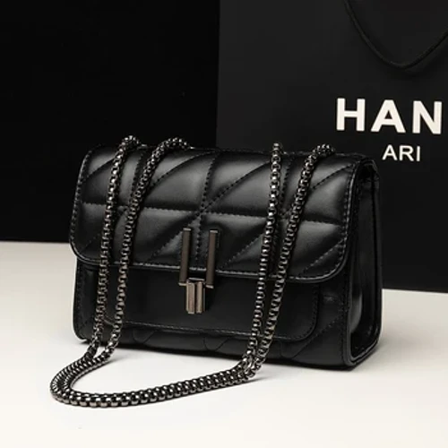 Klassisk Quiltet Detail Firkantet Taske, Ensfarvet Flap Skuldertaske, All-Match Chain Bag