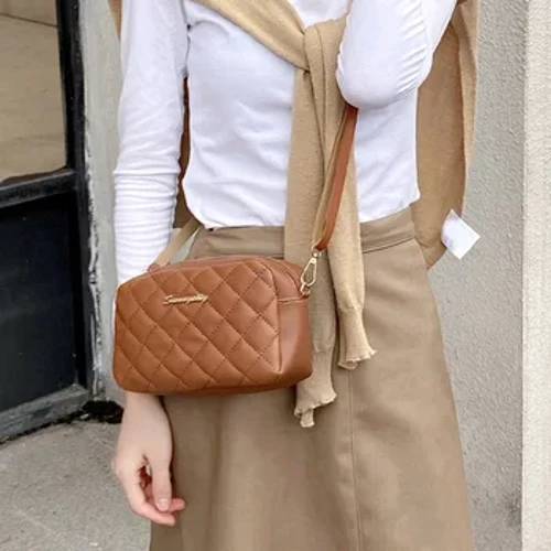 I-Lattice Leather Crossbody Bag Women Retro Solid Small Capacity Square Handbag Mobile Phone Purse Ladies Daily Messenger Bag