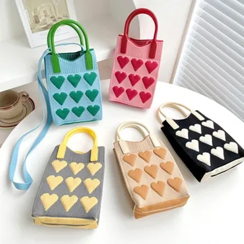 Calon Ffasiwn Corea bag llaw Sgwâr Mini wedi'i Wau ar gyfer Menywod Bagiau Ysgwydd Ffôn Symudol Bach Merched Bagiau Crossbody Awyr Agored Ciwt Awyr Agored