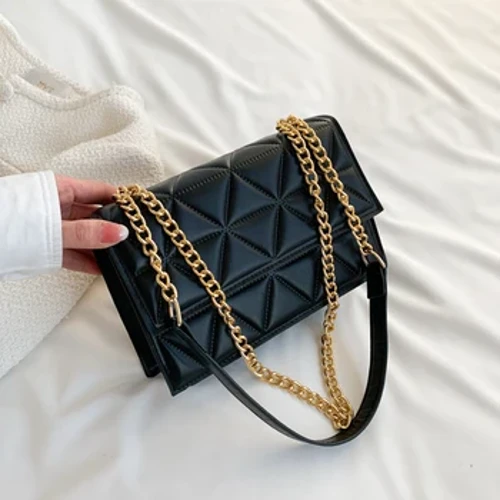 Fashion Summer Chain Crossbody-väskor Pläd Designer Dam Axelväska Pu Läder Square Handväskor För Damer