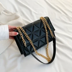 Fashion Summer Chain Crossbody-väskor Pläd Designer Dam Axelväska Pu Läder Square Handväskor För Damer