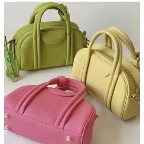 Song Zhi Middle Small New Cow Leather Bowling Bag Boston Bag High Aesthetic Round Tube Single Shoulder Handbag Crossbody