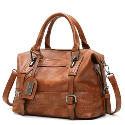 Sac à main Boston en cuir PU pour femmes, sac texturé de grande capacité, cire d'huile, sac à épaule simple, portée oblique