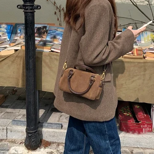 Borsa a tracolla in finta pelle scamosciata semplice e alla moda, borsa a tracolla, borsa piccola da donna, borsa a cuscino, borsa Boston, borsa da donna