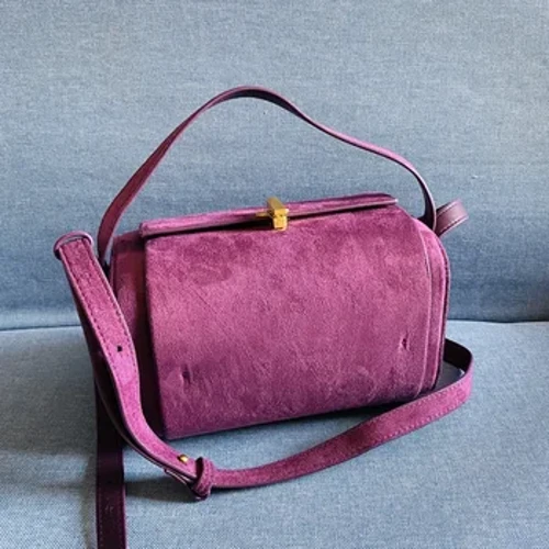 Mga Koreanong Boston Bag Para sa Babae Marangyang Designer na Handbag at Purse 2024 Bago sa Faux Suede Vintage Lock Dekorasyon Maliit na Kahon sa Balikat