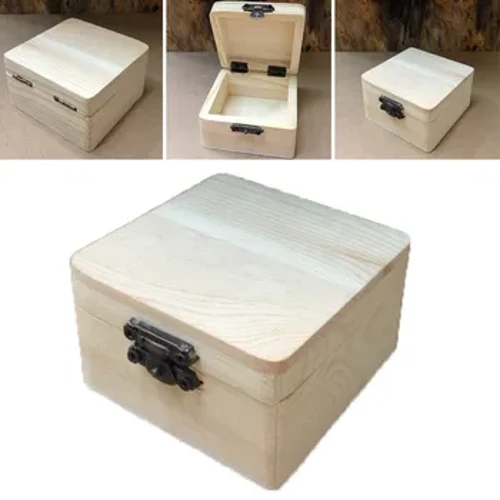 1PCS Wooden Stockage Box Plain Holz Handwierk Kaddosboxen Fir Heem Versuergung Stockage Dekoratioun Heem Stockage / Organisatioun