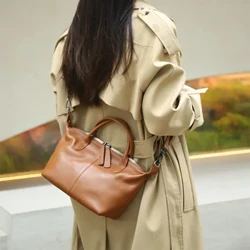 2024 ใหม่หัวชั้นCowhideหนังผู้หญิงกระเป๋าRetroหมอนบอสตันกระเป๋าHandheld Crossbodyขนาดใหญ่ความจุกระเป๋าDumpling