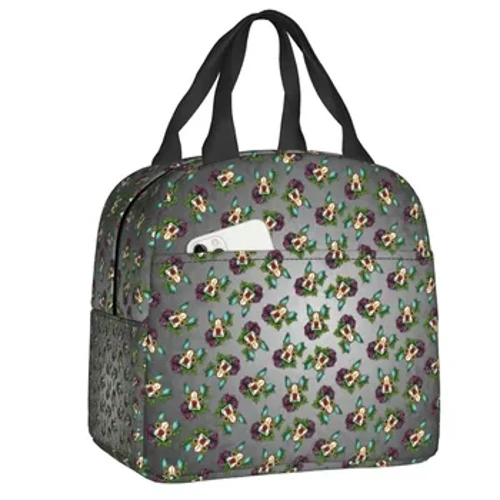 Boston Terrier Trong Túi Ăn Trưa Cách Nhiệt Màu Đỏ Cho Ngày Di Động Của Người Chết Sugar Skull Dog Cooler Nhiệt Bento Box Trường Học Văn Phòng