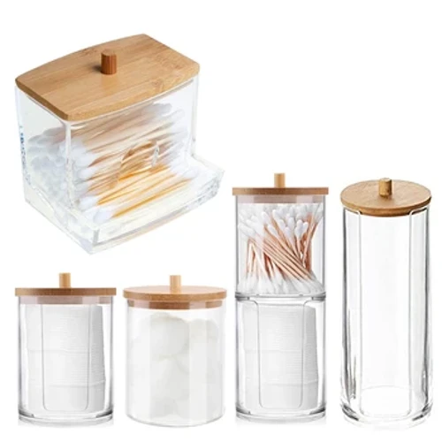 Scatola portaoggetti trasparente per bastoncini di cotone Organizzatore per trucchi Scatola portaoggetti in acrilico Scatola portaoggetti per bastoncini di cotone Scatola per cosmetici Bagno Camera da letto