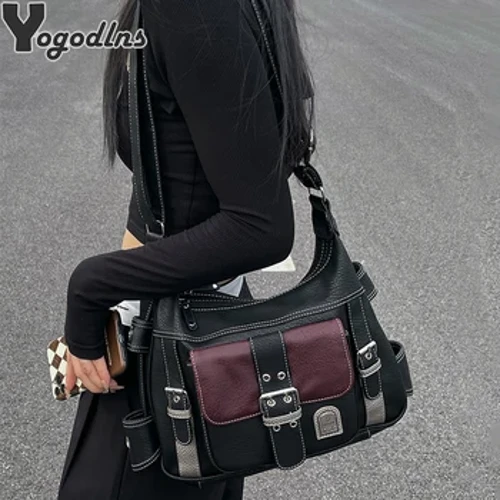 Vintage Héich Qualitéit PU Lieder Schëller Crossbody Bag Damen Grouss Kapazitéit Messenger Bag Luxus Design Rees Handtasche bolsa