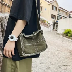 Wanita Kanvas Kecil Tas Bahu Wanita Kain Tebal Tas Messenger Kecil Retro Vintage Tas Selempang Lucu Ritsleting Dompet untuk Anak Perempuan