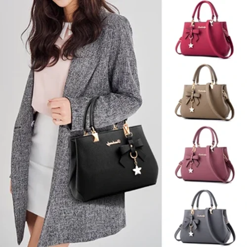 Merched Bag Vintage Handbag Achlysurol Bowknot Seren Top-Trin Pendant Tote Merched Negesydd Ysgwydd Top-Trin Bag Lledr Newydd