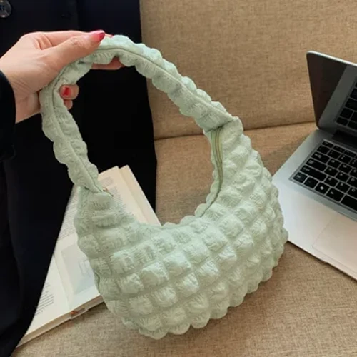 Y2k Quilted Poʻohiwi ʻEke Wahine Pleated Bubbles Cloud Soft Tote Ruched Messenger Bag Padded Female Sling Bag Tote Shopping Bolsa