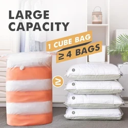 Flat /Cube Vacuum Storage Bags 2 in 1 Upgraded Cap free Air Valve Space Saver Closet Organizers para sa mga Comforter Blankets Bedding