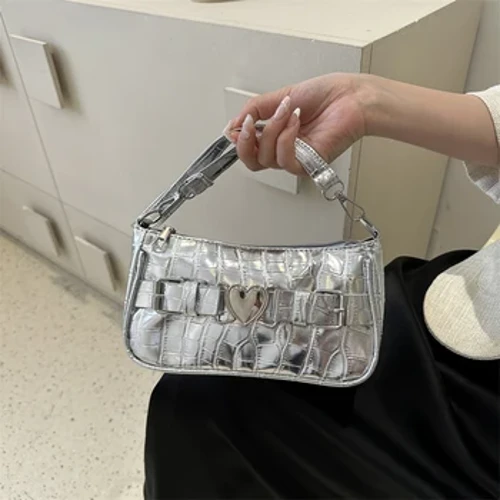 Y2K Love Design Borsa da ascella da donna Modello alligatore Borsa a tracolla sotto le ascelle Borse da ragazza piccante Pochette per pendolari per il tempo libero solido