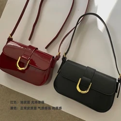 Borsa hobo da donna con fibbia Borsa a tracolla alla moda Borsa a tracolla regolabile in pelle verniciata Borsa tote vintage Borsa alla moda per ragazza