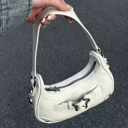 Vintage coreeană ocazional drăguț cu stea albă umăr subraț tote bag doamne sling genți din piele poșete cu fermoar genți de mână femei