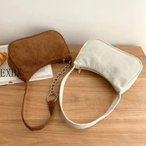 Ffasiwn Hen ffasiwn Merched bagiau llaw melfaréd Bag underarm Merched Achlysurol Bagiau Ysgwydd Lliw Solid Zipper Benyw Handbag Clutch