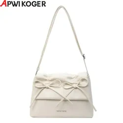 Borsa a tracolla da donna in PU Bowknot Borsa a tracolla con patta Borsa di grande capacità Borsa elegante per l'uso quotidiano in ufficio Borsa in tinta unita