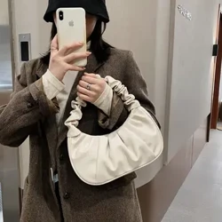 Naka-istilong Pleated Handlebags para sa Babae PU Cloud Bags Leisure Armpit Bag Shopping Shoulder Bags Pambabaeng Fashion Handbag