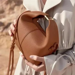 Genuine Leather Dumpling Bento Bag Female Niche Premium Single Shoulder Crossbody Tote Maulap Bag Lunchbox Bag Babae