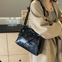 Borsa a tracolla da donna in PU Bowknot Borsa di grande capacità con tracolla regolabile Borsa per la spesa Borsa alla moda in tinta unita