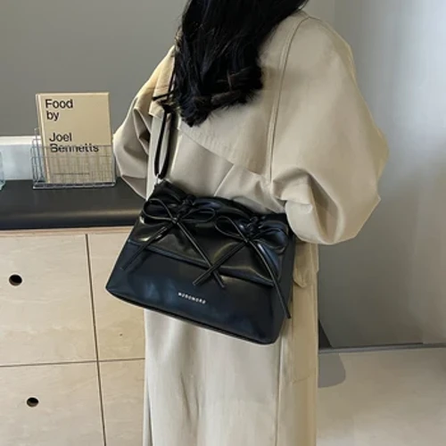 Borsa a tracolla in pelle PU Borsa a tracolla alla moda solida da donna Borsa a tracolla Bowknot di alta qualità Borsa a tracolla chic da donna di grande capacità
