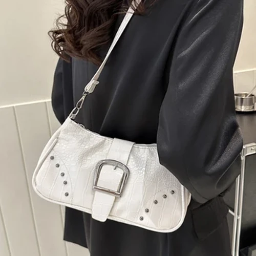 Bolso con asa superior para mujer, bandolera de cuero de PU con remaches, moda Punk Y2K, bolsos de mano informales sencillos con patrón de cocodrilo para verano