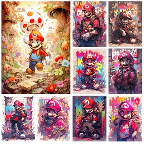 Bag Zipper 5D DIY Anime Japaneaidd Pecyn Peintio Diemwnt Super Mario Diemwnt Brodwaith Lliw Tueddiadol Rhodd Plant