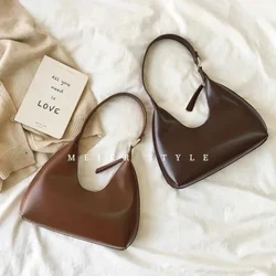 Tas ketiak retro lan minimalis, tas gigi berbentuk bulan, temperamen, tas bahu, tas tangan, tas wanita bertekstur, tas tongkat