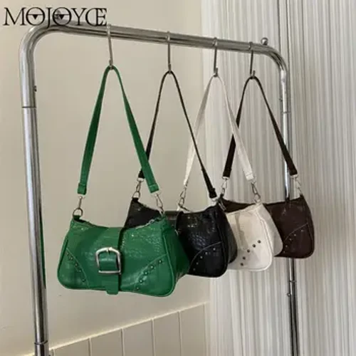 Borsa a tracolla da donna Rivetti Borsa a tracolla in pelle PU Y2K Punk Fashon Estate Semplice Casual Modello a coccodrillo Tendenze Borse