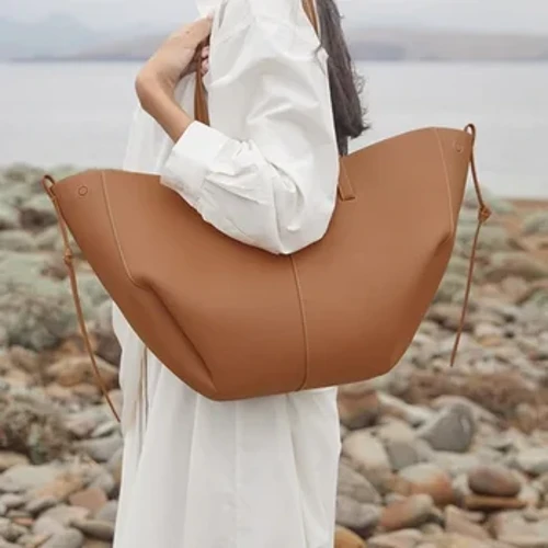 Brand Designer Polana Cyme Håndtasker Kvinder Store Indkøbstasker Dame Ægte Læder Dumpling Bag Camel Skuldertaske Dame