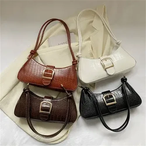Frae Stylesch PU Lieder Sling Bag Festfaarf Schëllerbeutel Underarm Bag Modesch Portable Grouss Kapazitéit Handtasche