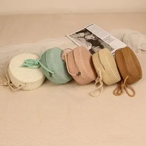 Thời Trang Handmade Ống Hút Nữ Cô Gái Tròn Ống Hút Túi Xách Tay Đi Biển Mùa Hè Túi Mây Dệt Đeo Vai Túi Xách Đan Phụ Kiện
