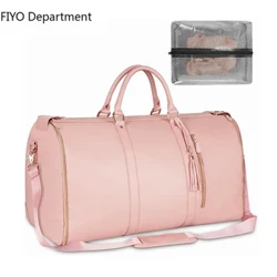 Borsa porta abiti in pelle PU con lettere personalizzate per borsone pieghevole da donna di grandi dimensioni in PU per i viaggi