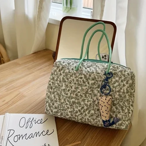 1pc ins literaresch floral gesteppt Handlagerbeutel grouss Kapazitéit Kosmetikbeutel (ausser Anhänger) portable Mammabeutel Handtasche fir