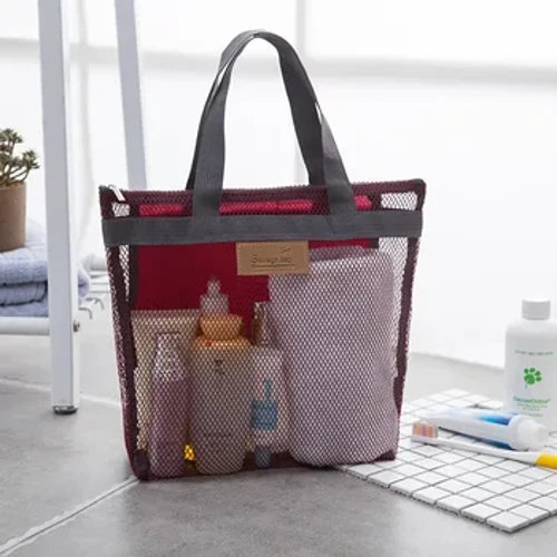 Tragbare Netz-Strandtasche, große Kapazität, Strandtasche, Reise-Schultertasche, Kulturbeutel zum Schwimmen, Kosmetiktasche, Make-up-Handtasche.