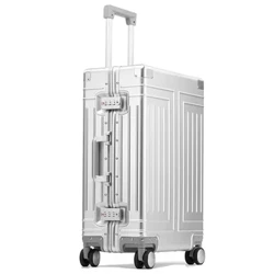 NUOVA valigia da viaggio in alluminio al 100% su ruote bagaglio a rotelle argento borsa da viaggio trolley di grandi dimensioni di alta qualità da uomo